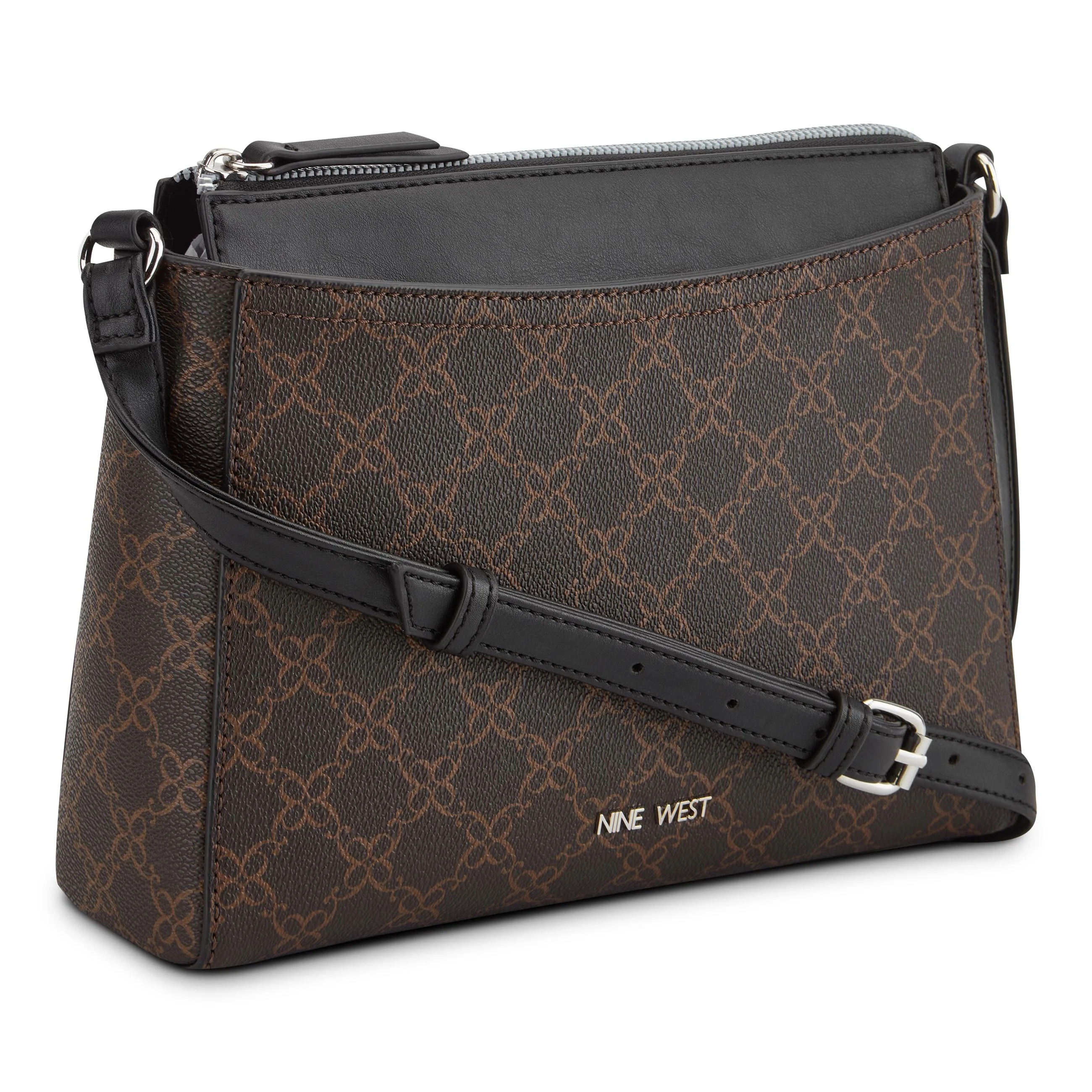 Nine West Handbags BOWIE MINI TOP ZIP CROSSBODY BROWN LOGO/BLACK - Image 4